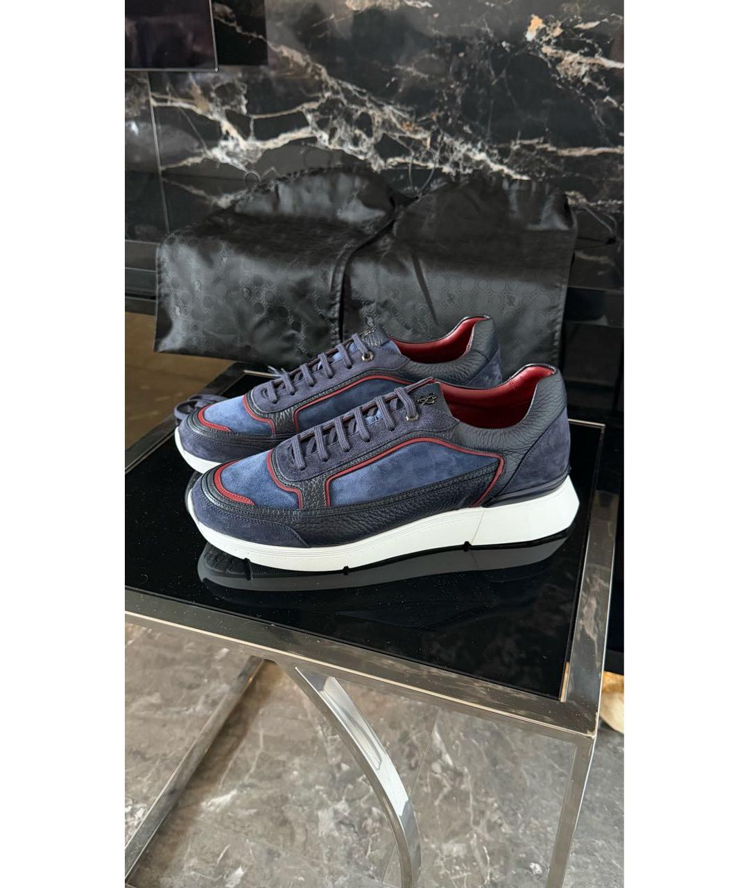 STEFANO RICCI Темно-синие замшевые низкие кроссовки / кеды, фото 8