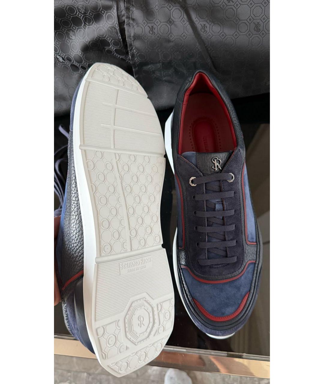 STEFANO RICCI Темно-синие замшевые низкие кроссовки / кеды, фото 6