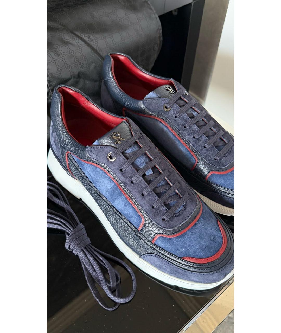 STEFANO RICCI Темно-синие замшевые низкие кроссовки / кеды, фото 5