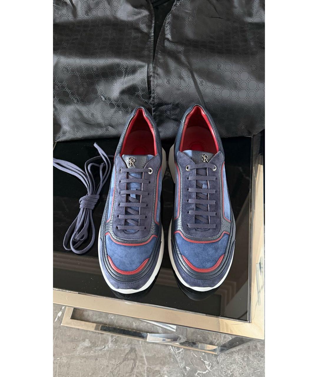 STEFANO RICCI Темно-синие замшевые низкие кроссовки / кеды, фото 4