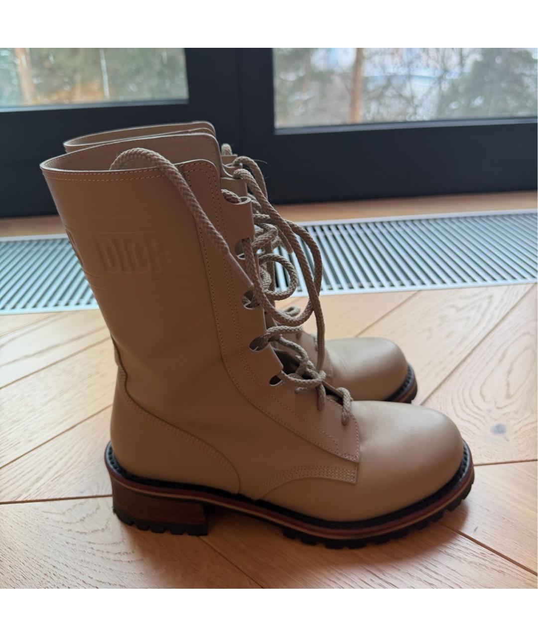 CHRISTIAN DIOR Бежевые кожаные ботинки, фото 7