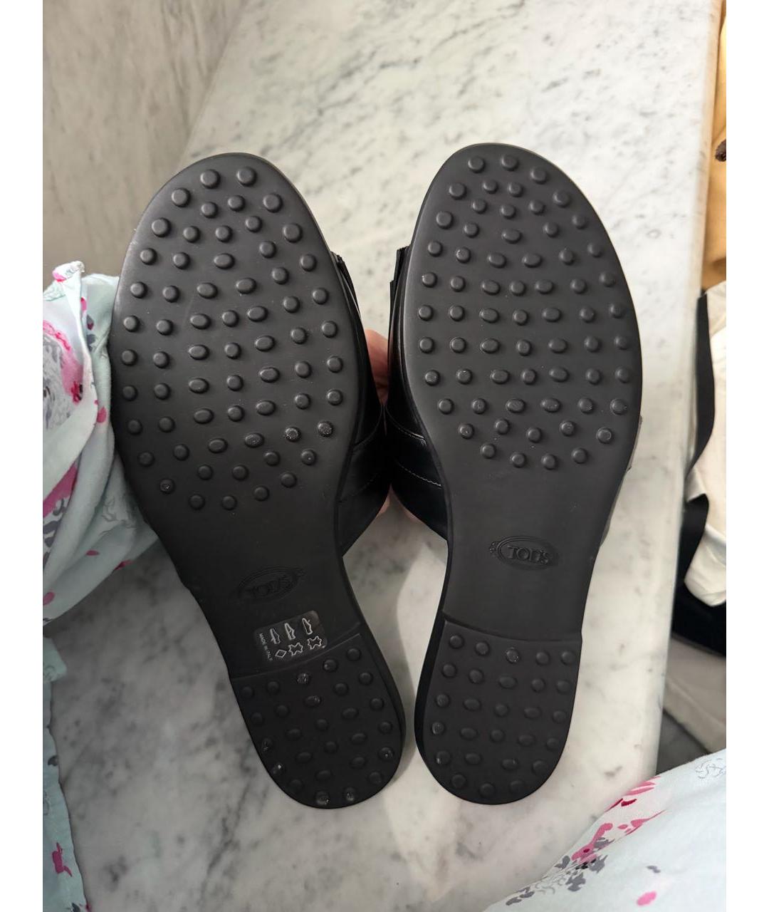 TOD'S Черные кожаные шлепанцы, фото 3