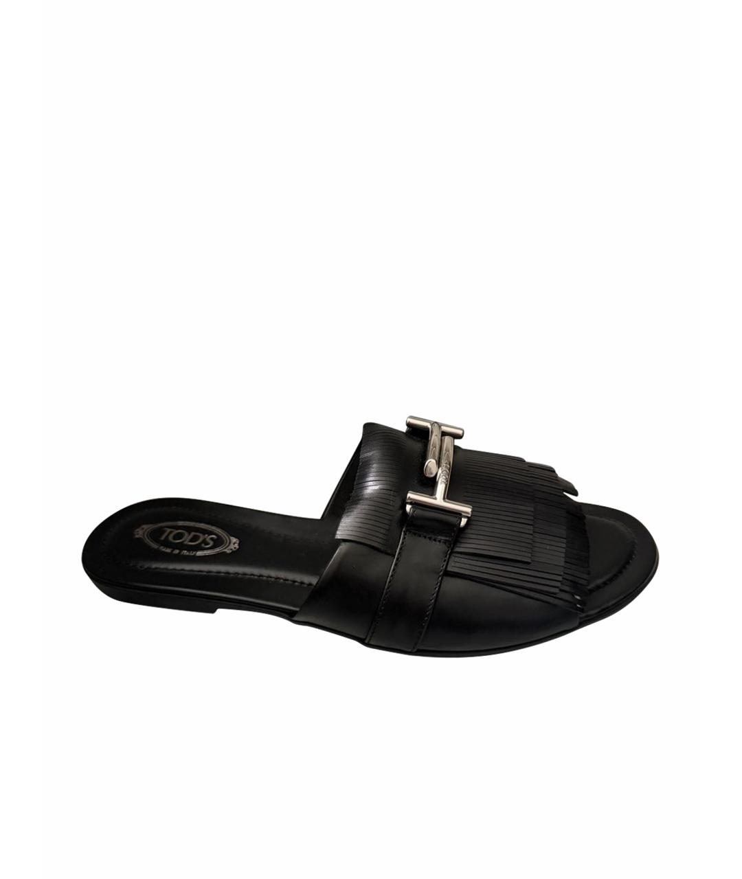 TOD'S Черные кожаные шлепанцы, фото 1