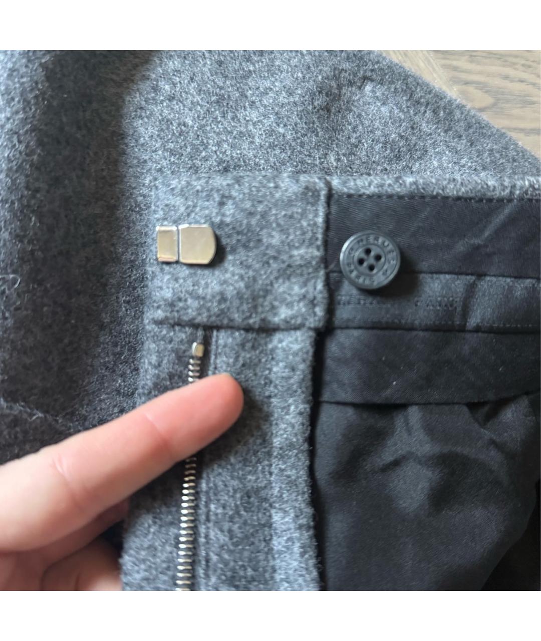 HERMES Серые шерстяные прямые брюки, фото 3