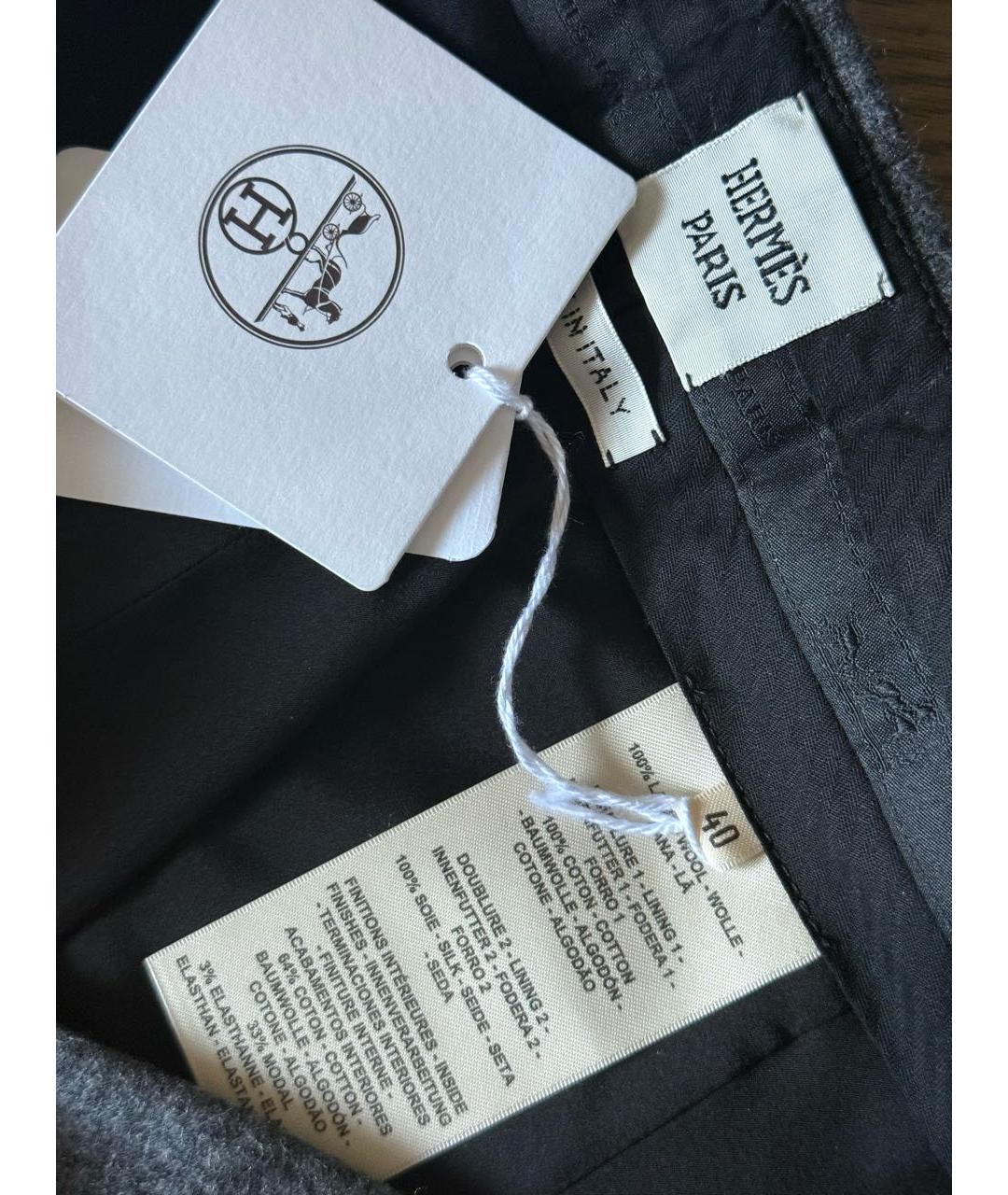 HERMES Серые шерстяные прямые брюки, фото 4
