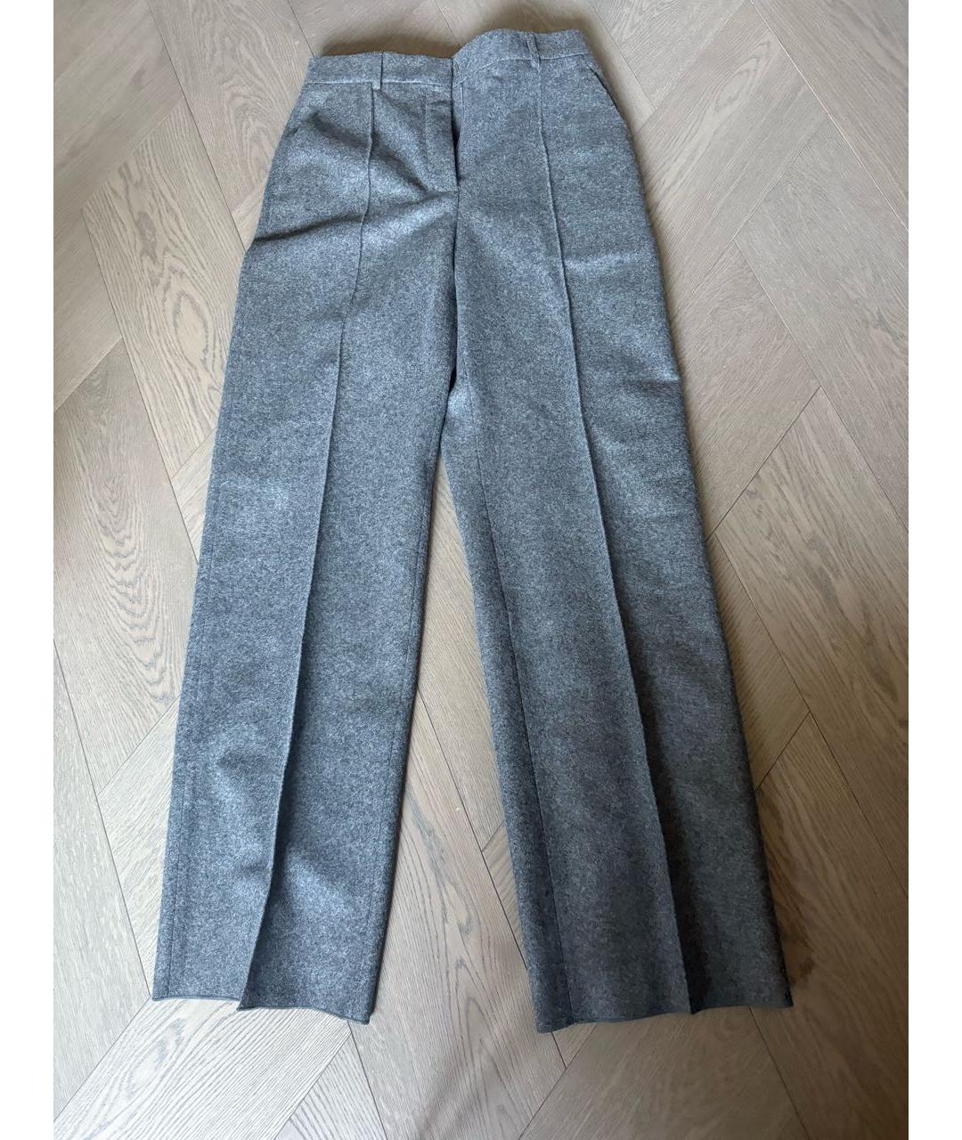 HERMES Серые шерстяные прямые брюки, фото 5