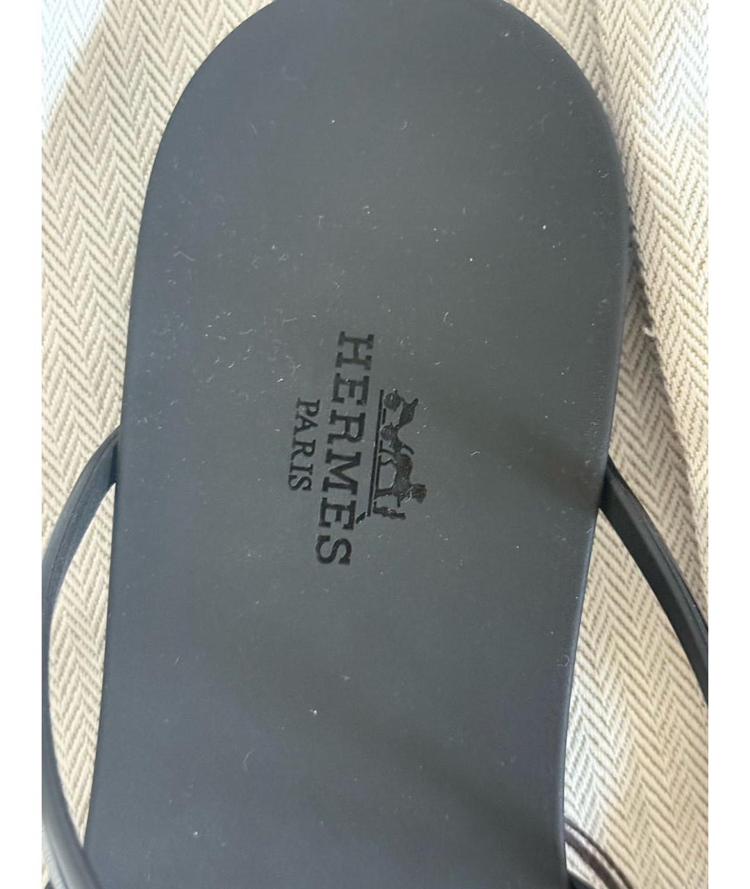 HERMES Черные резиновые шлепанцы, фото 2