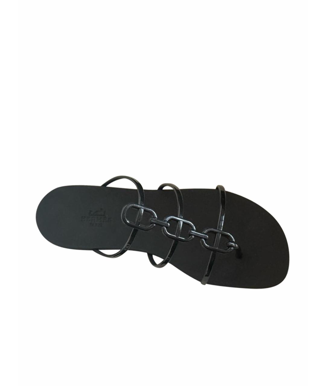 HERMES Черные резиновые шлепанцы, фото 1