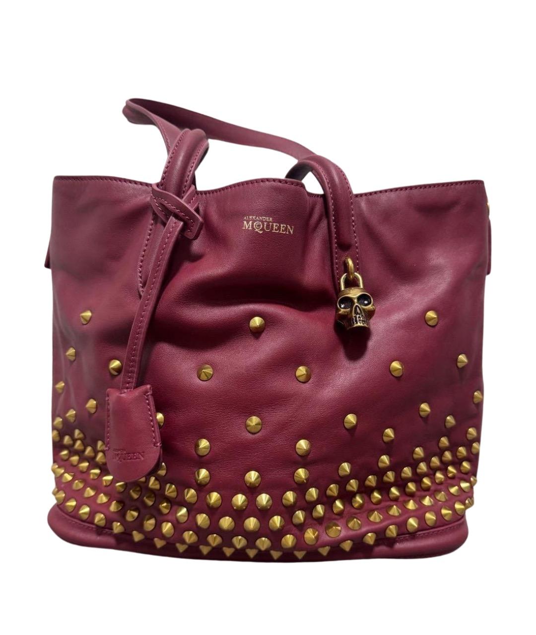 ALEXANDER MCQUEEN Бордовая кожаная сумка тоут, фото 1