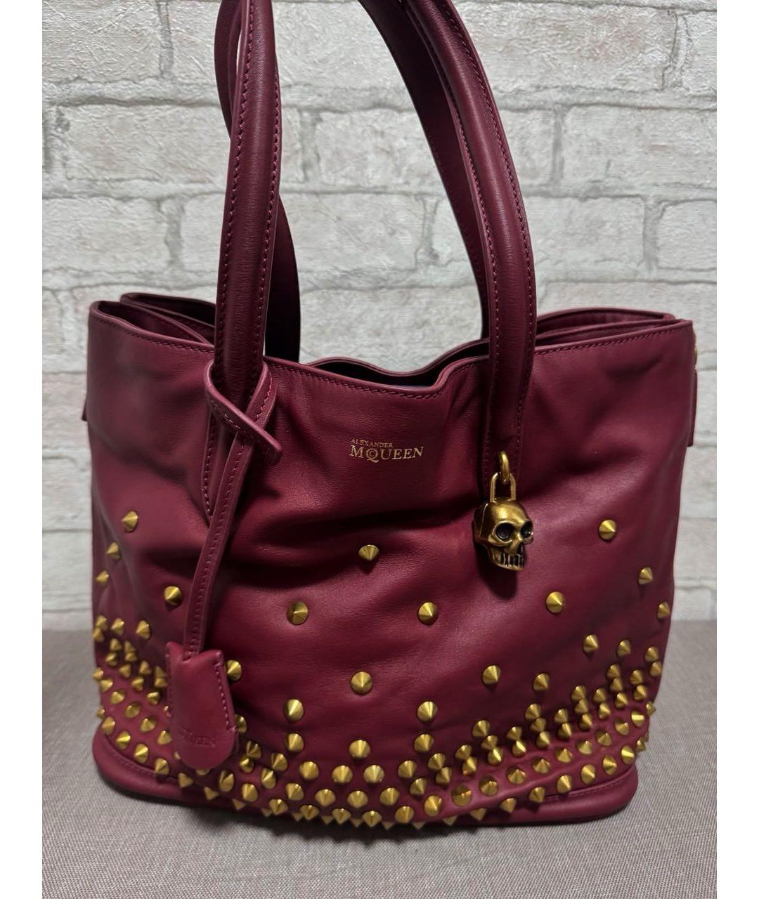 ALEXANDER MCQUEEN Бордовая кожаная сумка тоут, фото 2