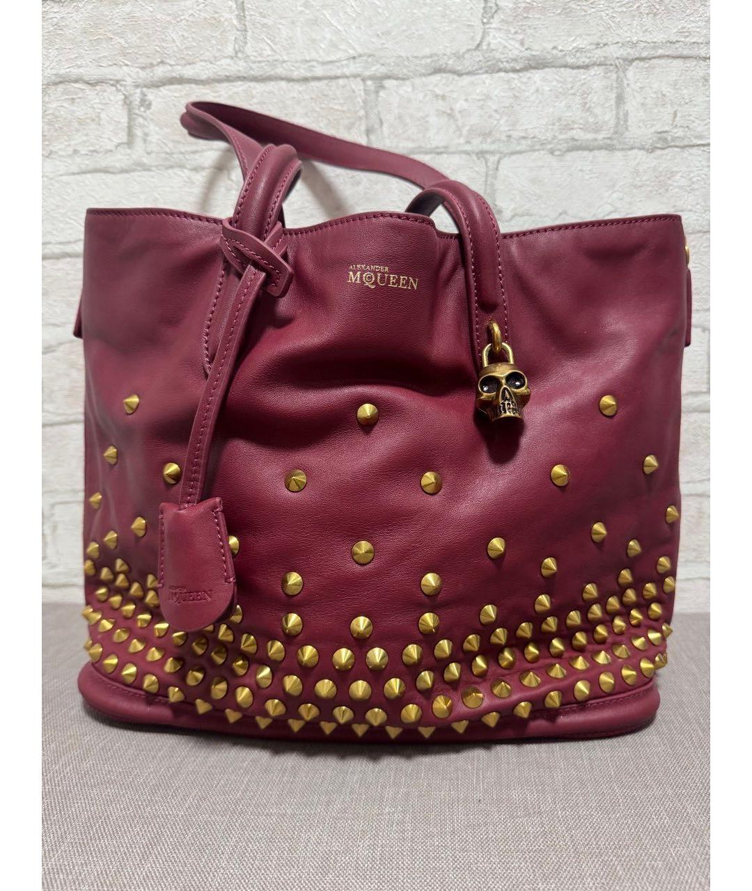 ALEXANDER MCQUEEN Бордовая кожаная сумка тоут, фото 7