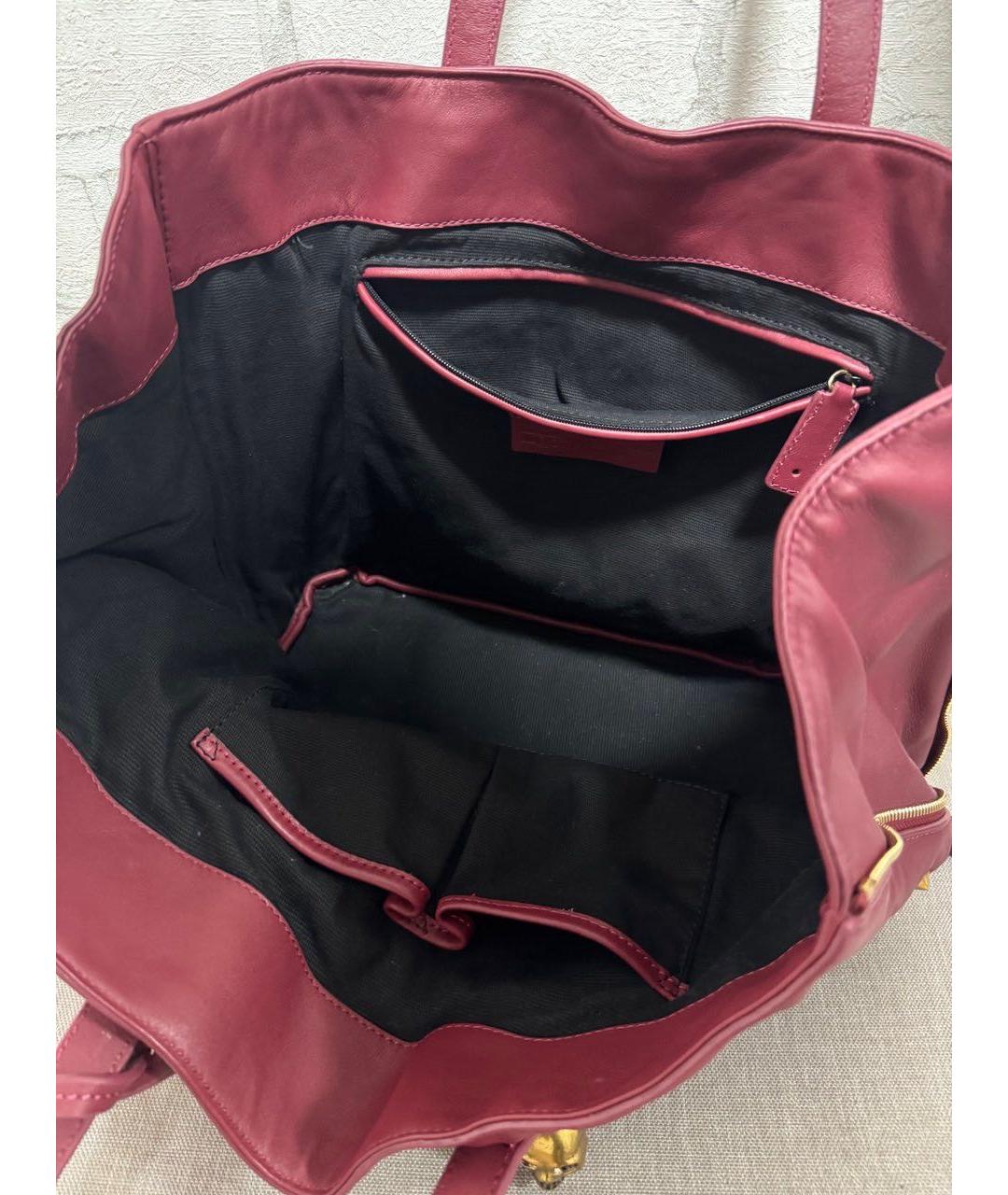 ALEXANDER MCQUEEN Бордовая кожаная сумка тоут, фото 5