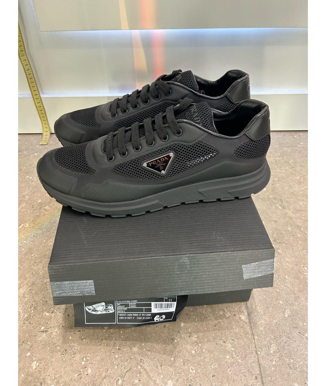 PRADA Черные текстильные низкие кроссовки / кеды, фото 5
