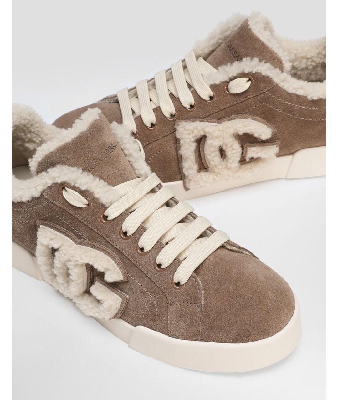 DOLCE&GABBANA Бежевые замшевые кроссовки, фото 2