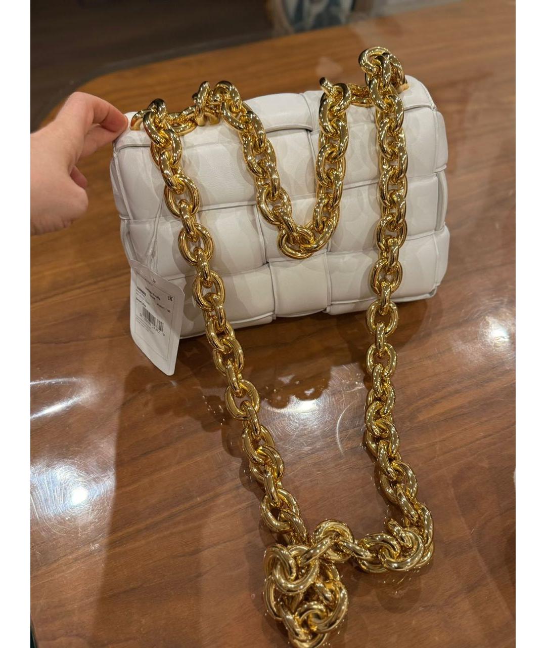 BOTTEGA VENETA Белая кожаная сумка через плечо, фото 4