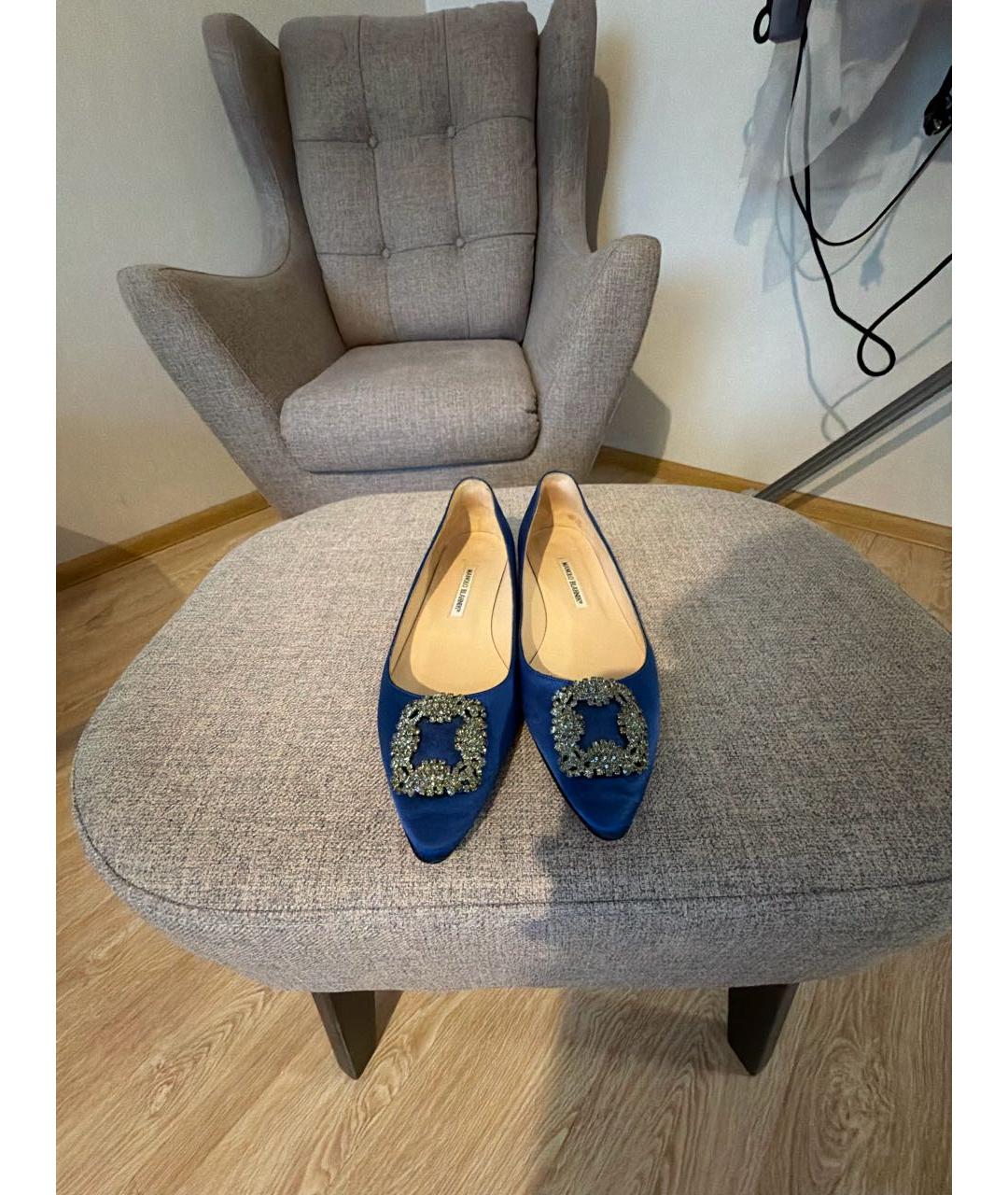 MANOLO BLAHNIK Синие текстильные балетки, фото 2