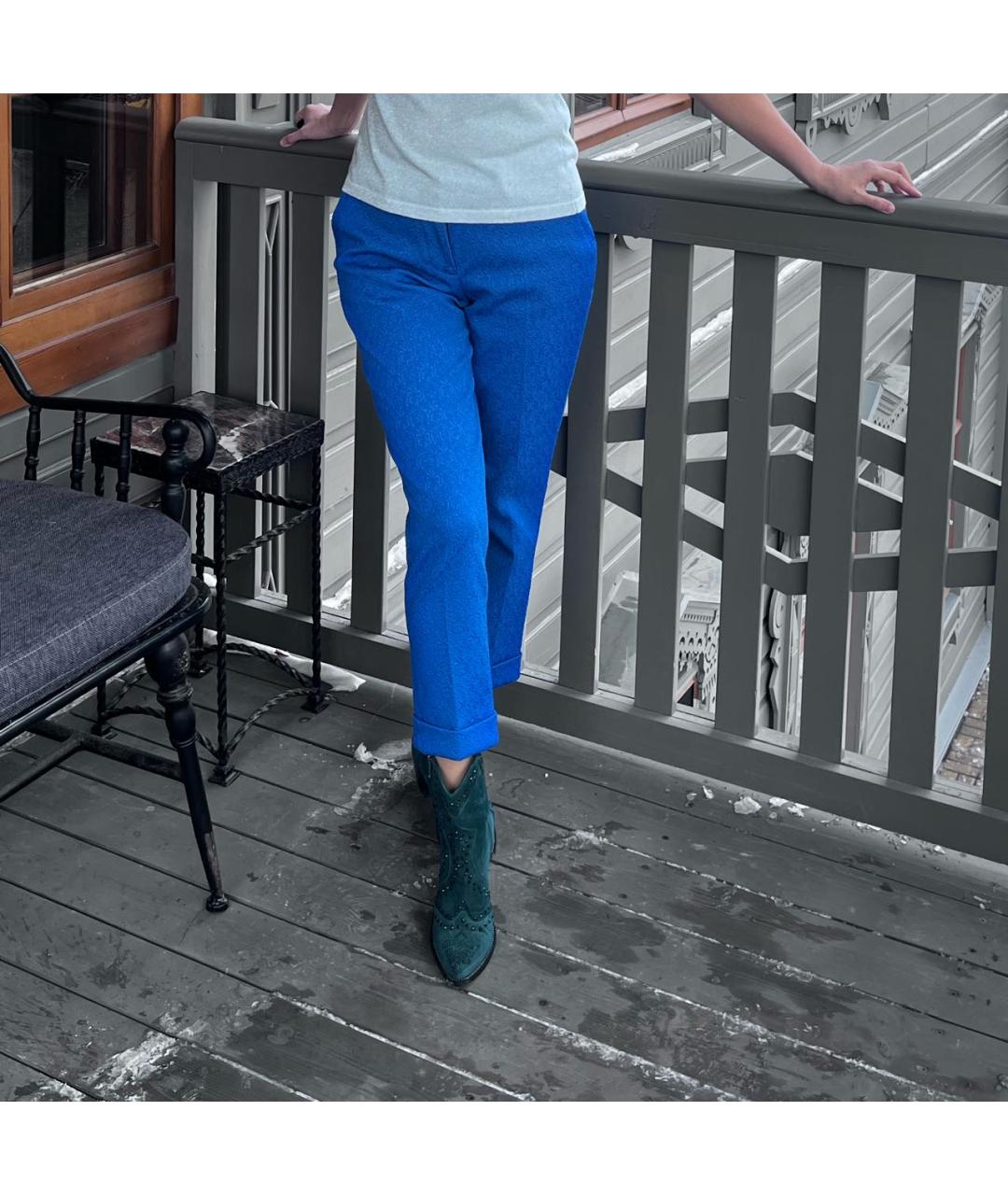 LOVE MOSCHINO Синие хлопко-эластановые брюки узкие, фото 5