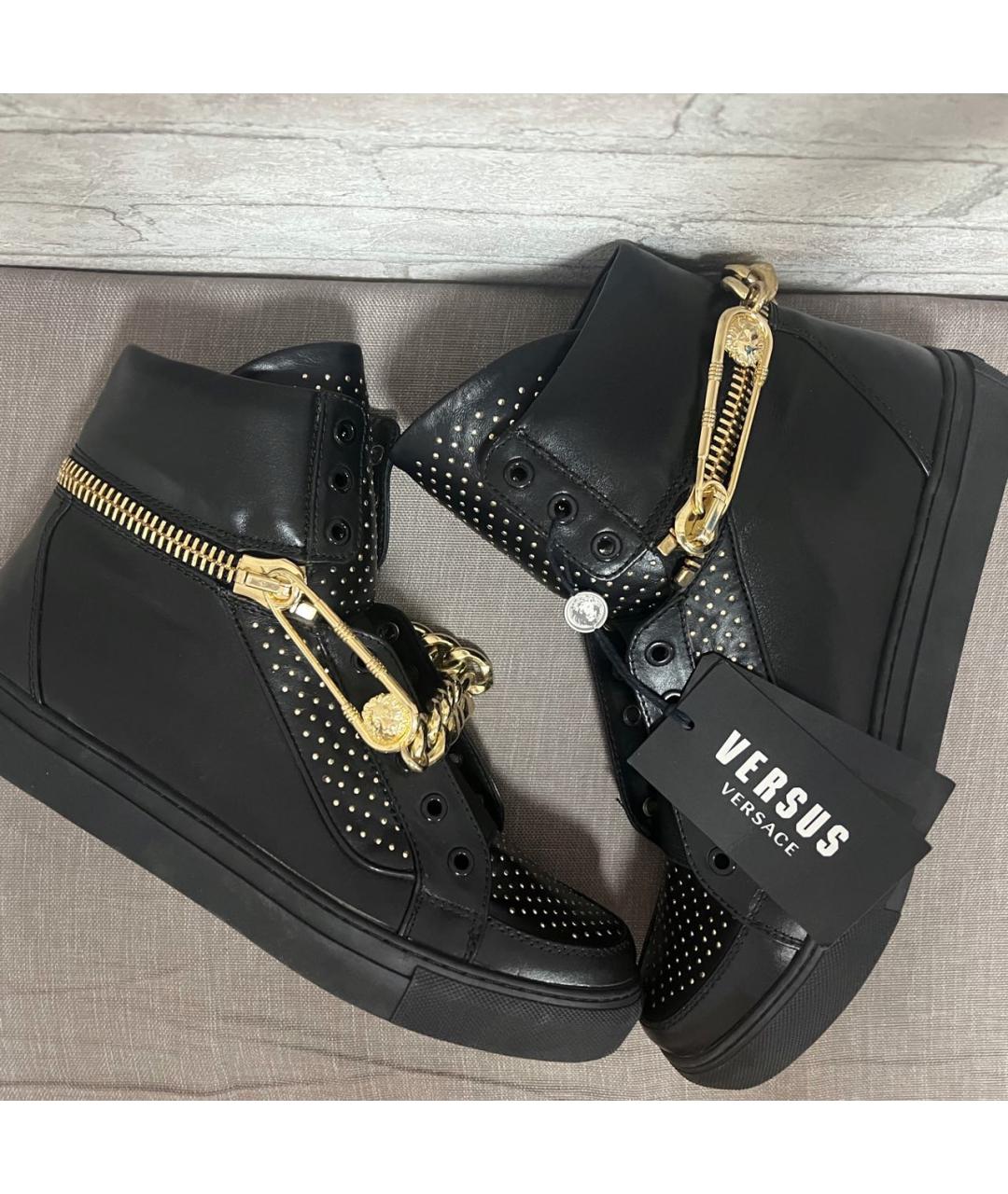 VERSUS VERSACE Черные кожаные высокие кроссовки / кеды, фото 3