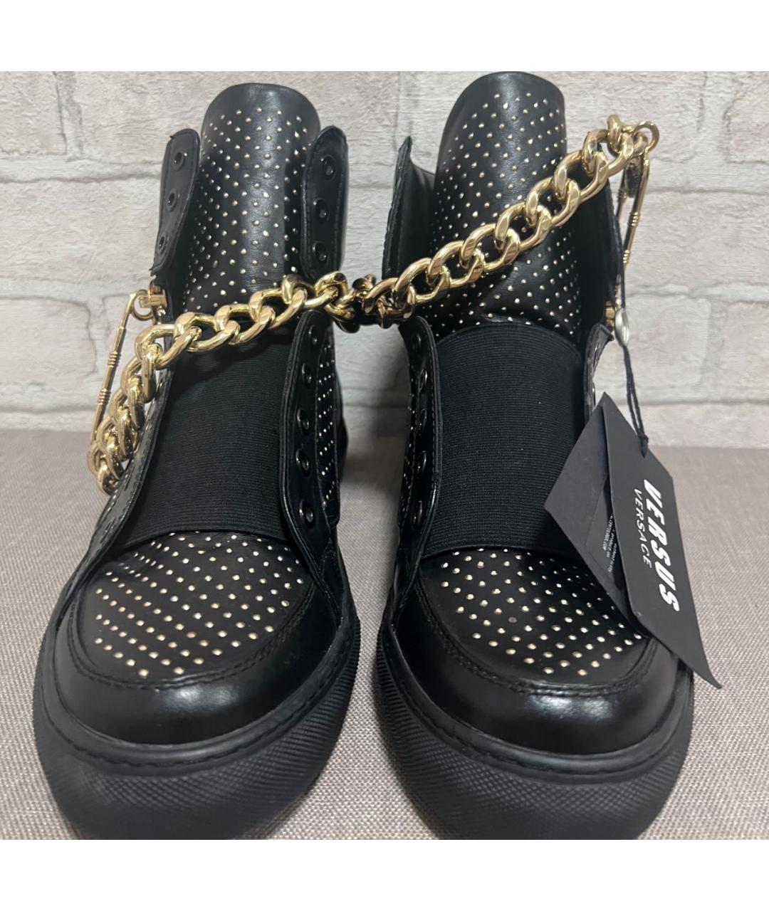 VERSUS VERSACE Черные кожаные высокие кроссовки / кеды, фото 2