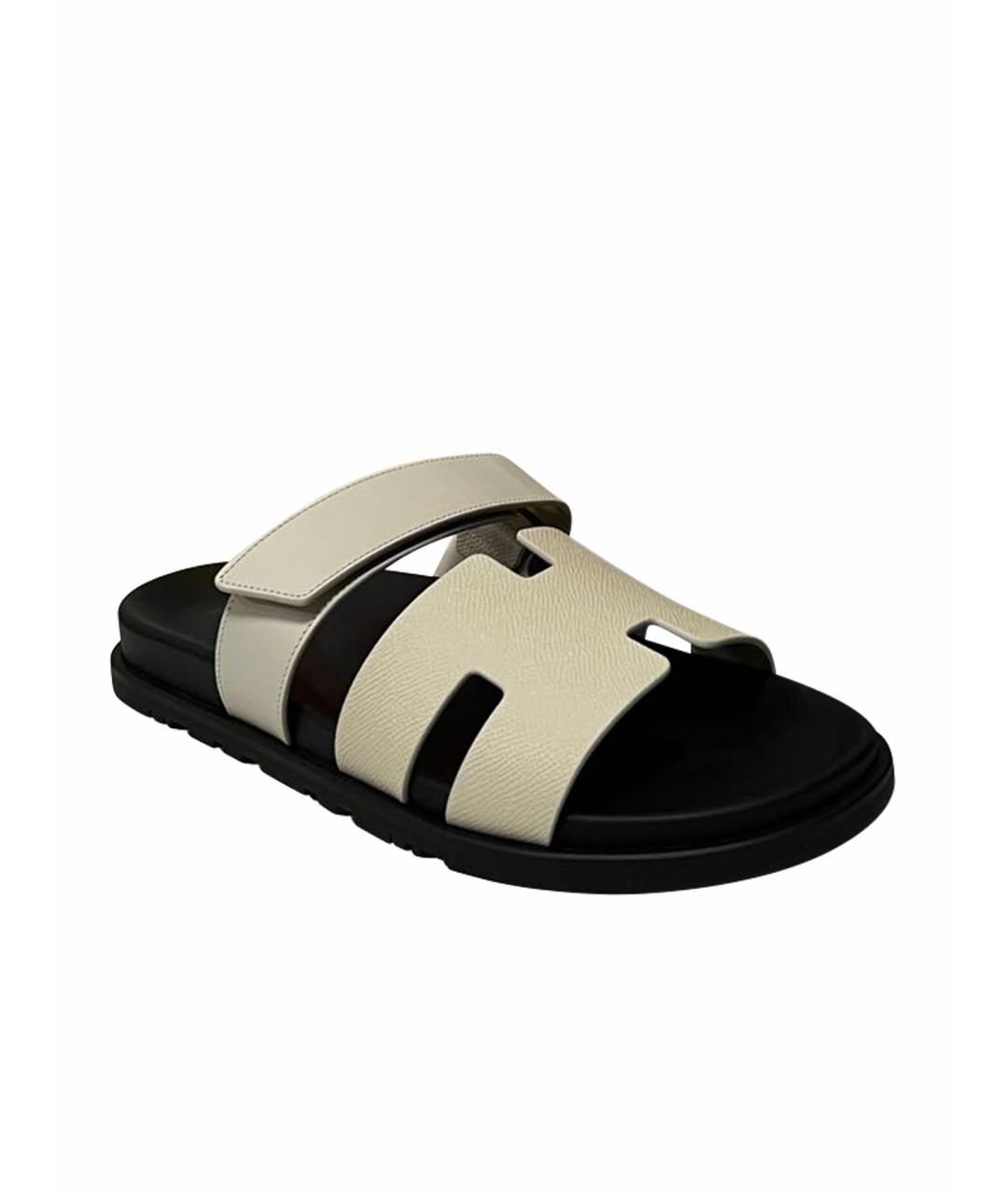 HERMES Бежевые кожаные сандалии, фото 1