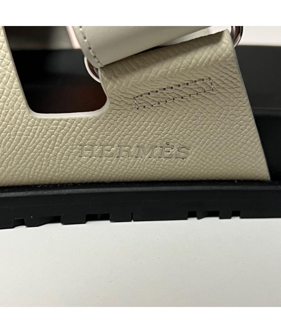 HERMES Бежевые кожаные сандалии, фото 7