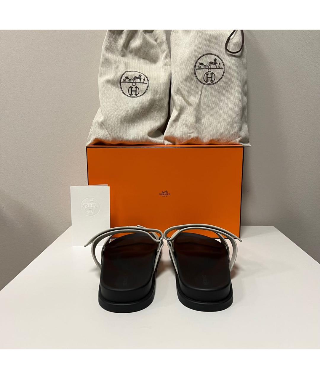 HERMES Бежевые кожаные сандалии, фото 4