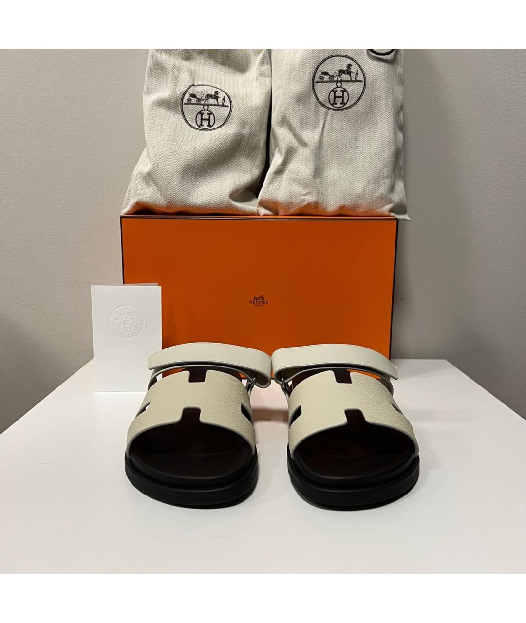 HERMES Бежевые кожаные сандалии, фото 3