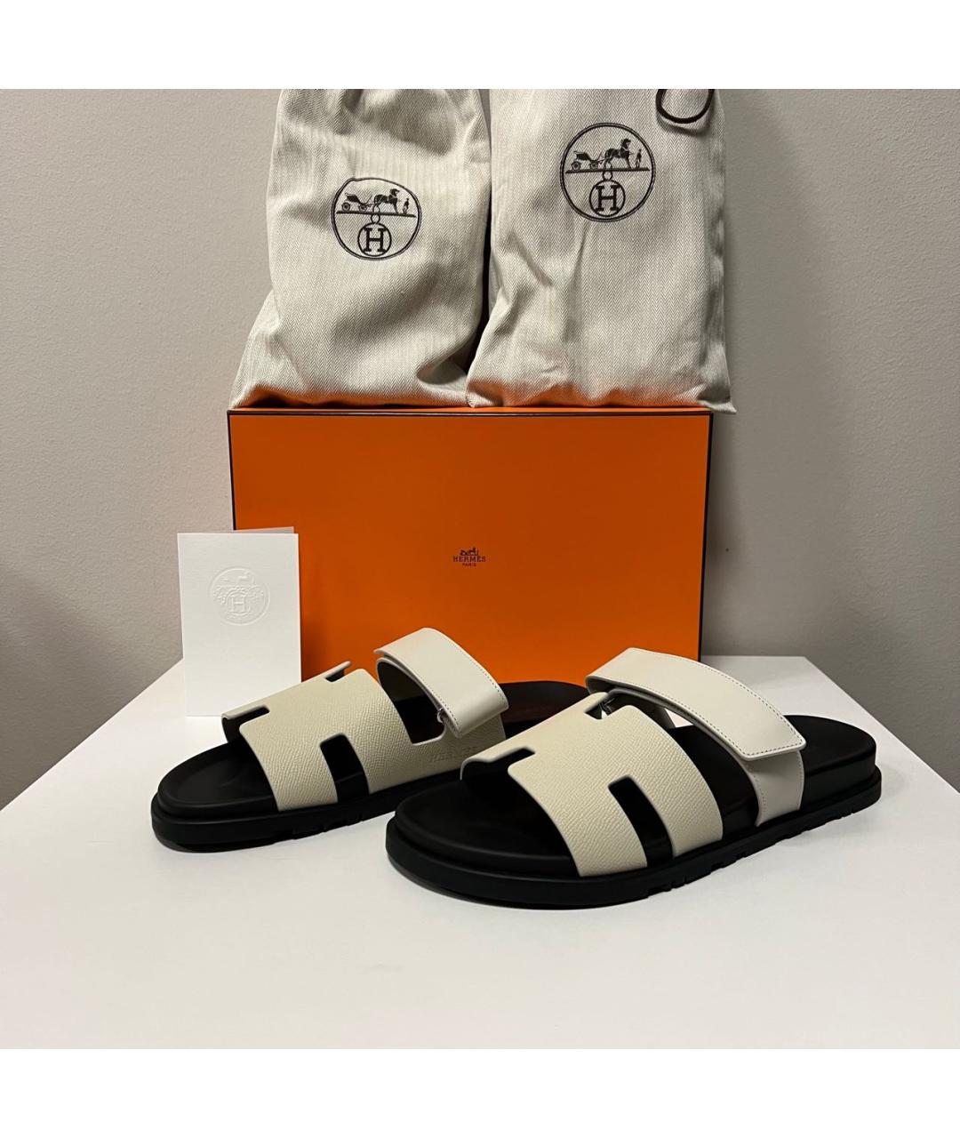 HERMES Бежевые кожаные сандалии, фото 2