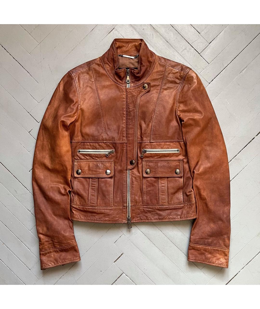 DOLCE&GABBANA Коричневая кожаная куртка, фото 9