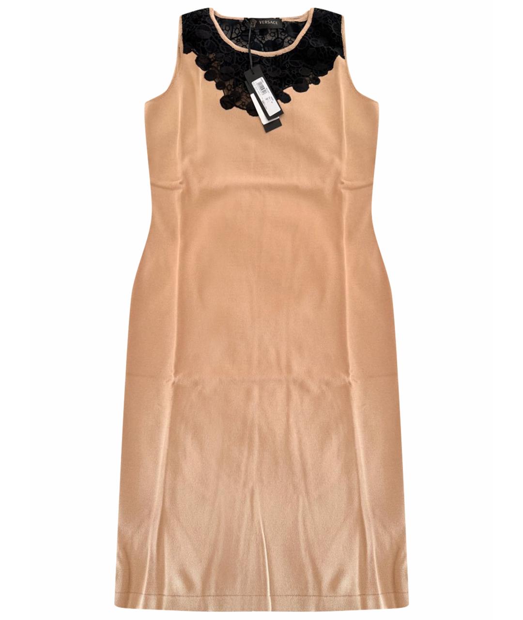 VERSACE Бежевое вискозное повседневное платье, фото 1