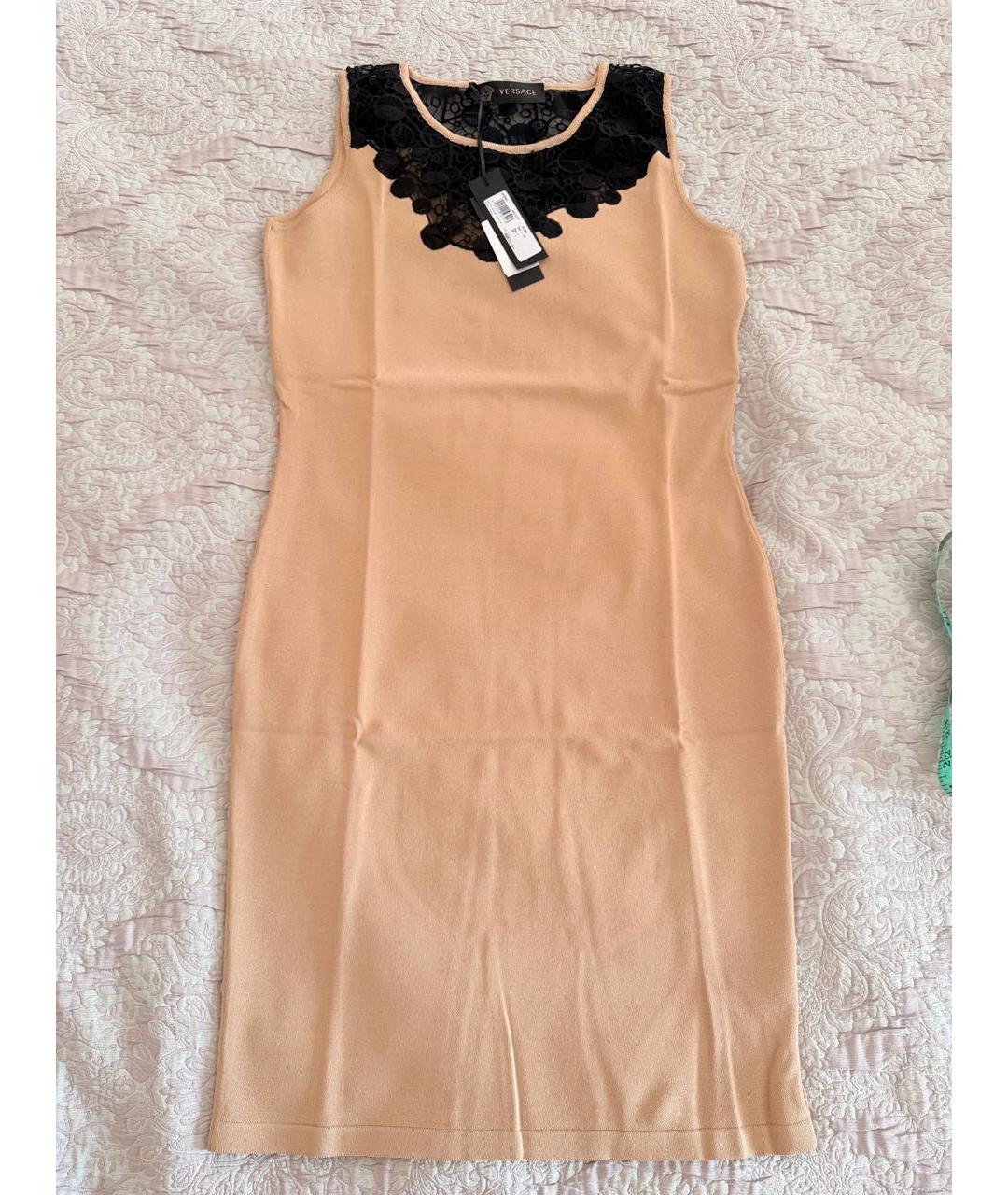 VERSACE Бежевое вискозное повседневное платье, фото 9