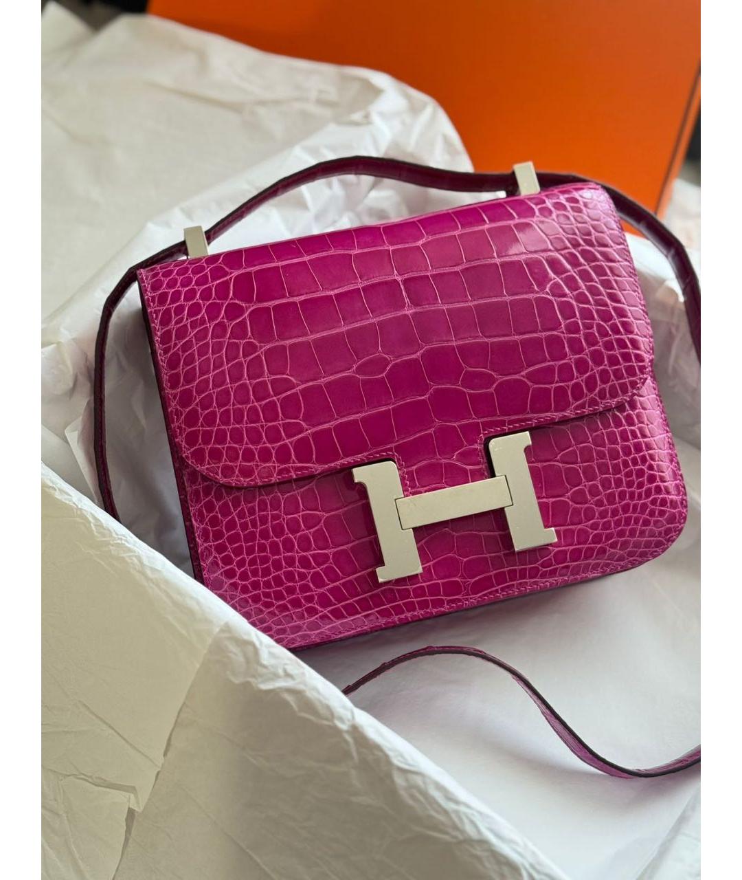 HERMES Розовая сумка через плечо из экзотической кожи, фото 2