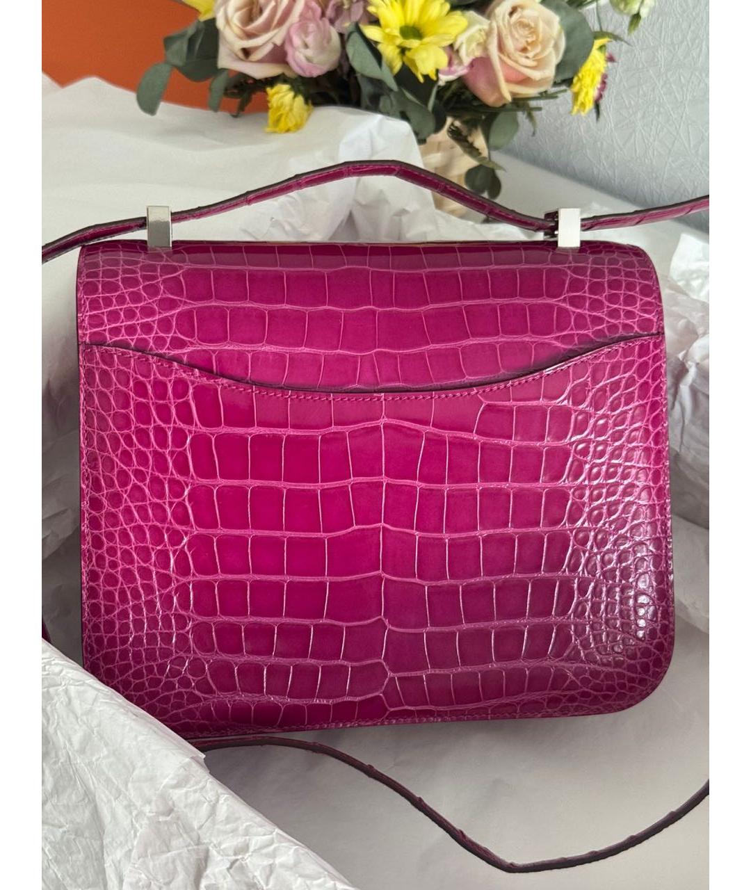 HERMES Розовая сумка через плечо из экзотической кожи, фото 4