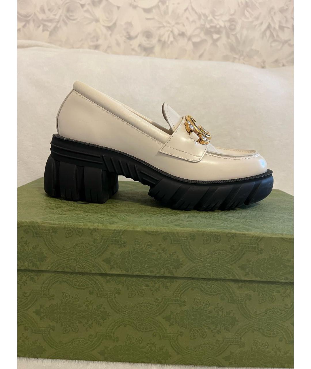 GUCCI Бежевые кожаные лоферы, фото 9