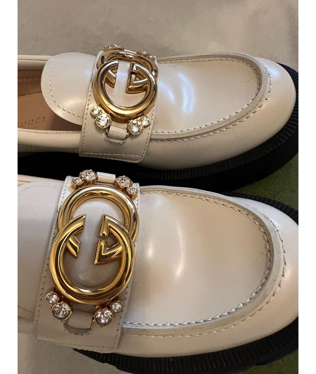 GUCCI Бежевые кожаные лоферы, фото 6