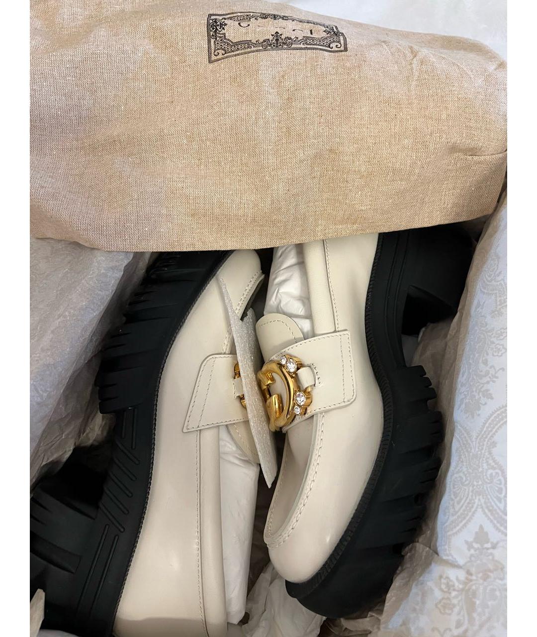 GUCCI Бежевые кожаные лоферы, фото 8