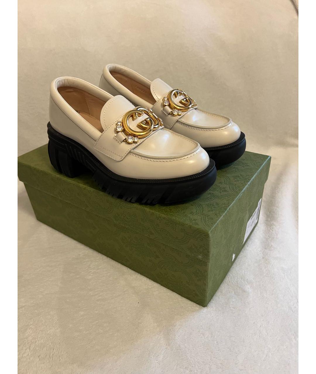 GUCCI Бежевые кожаные лоферы, фото 5