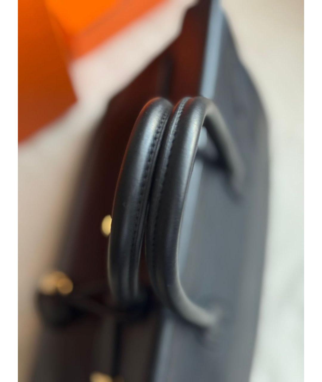 HERMES Черная кожаная сумка с короткими ручками, фото 5