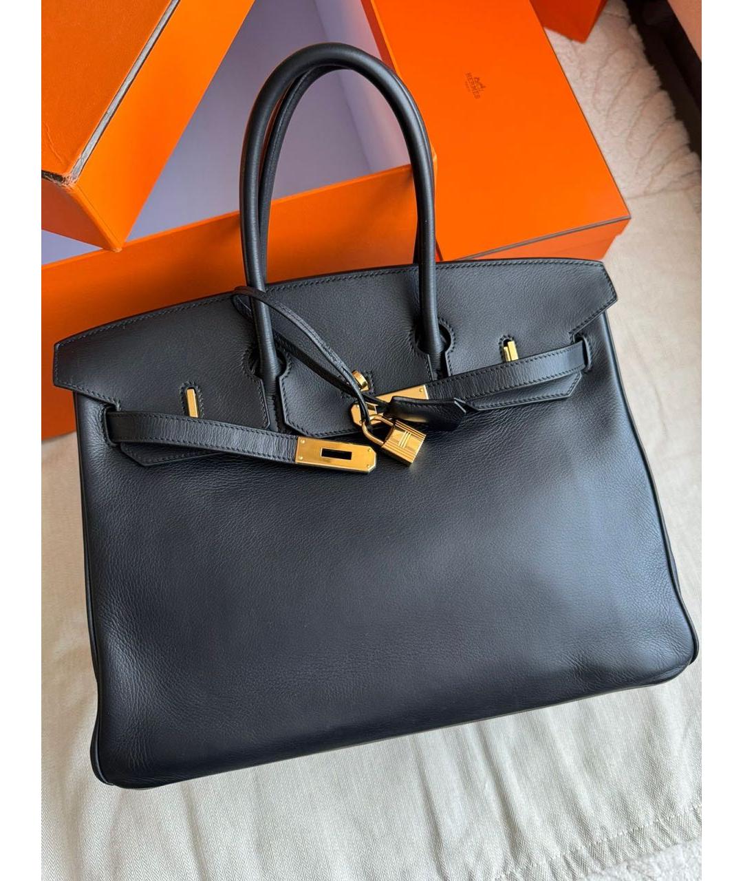 HERMES Черная кожаная сумка с короткими ручками, фото 2