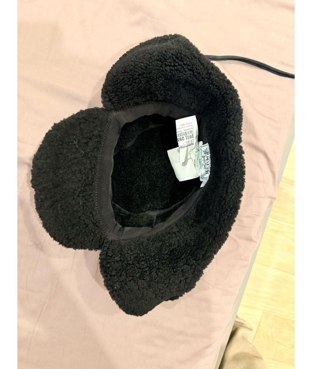HERMES Черная кожаная шапка, фото 4