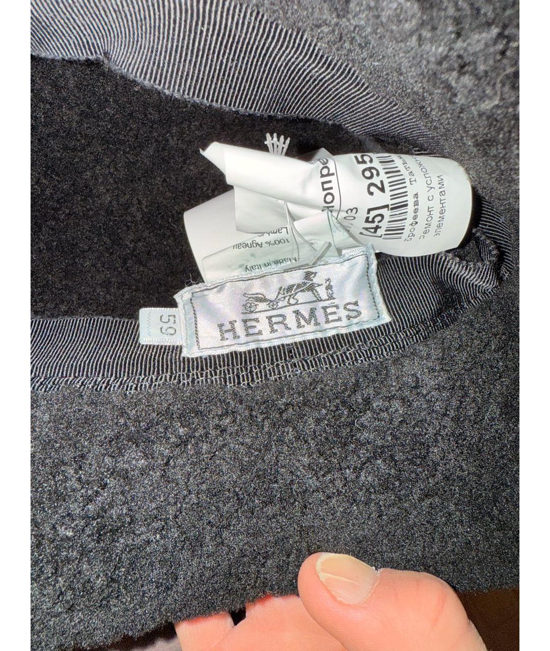 HERMES Черная кожаная шапка, фото 3