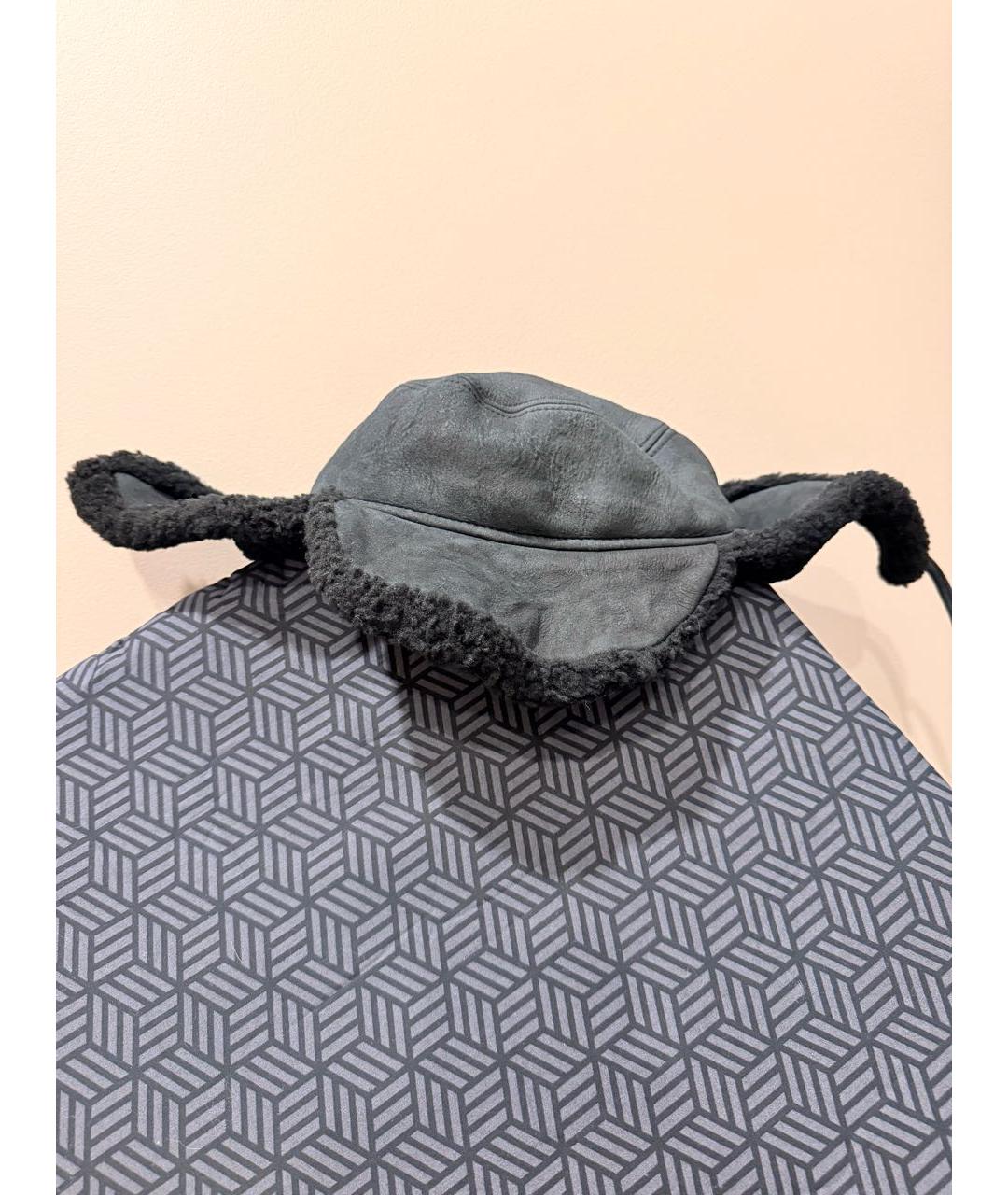 HERMES Черная кожаная шапка, фото 5