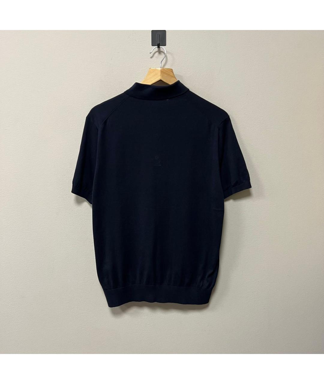 LORO PIANA Темно-синее хлопковое поло с коротким рукавом, фото 3