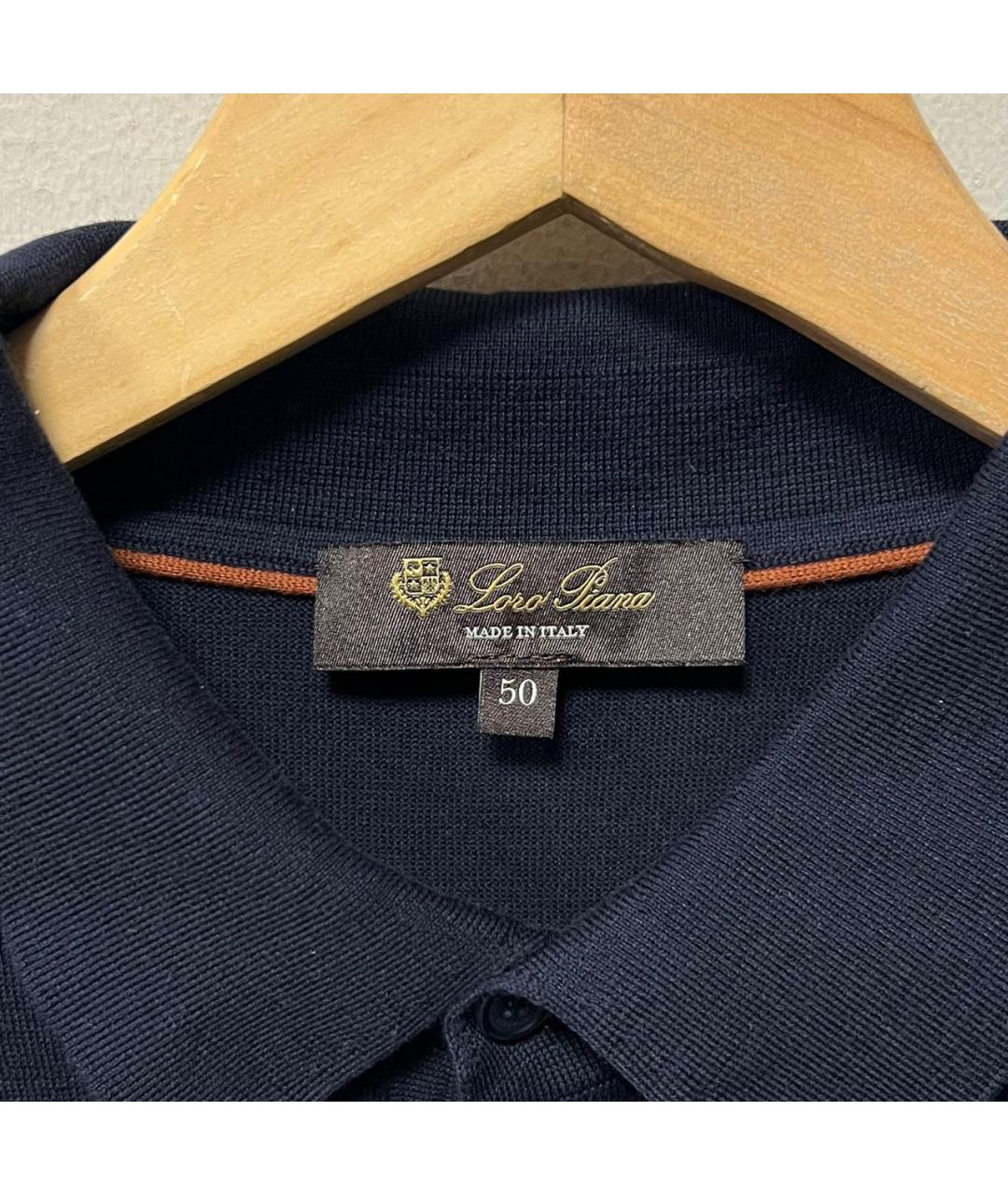 LORO PIANA Темно-синее хлопковое поло с коротким рукавом, фото 4