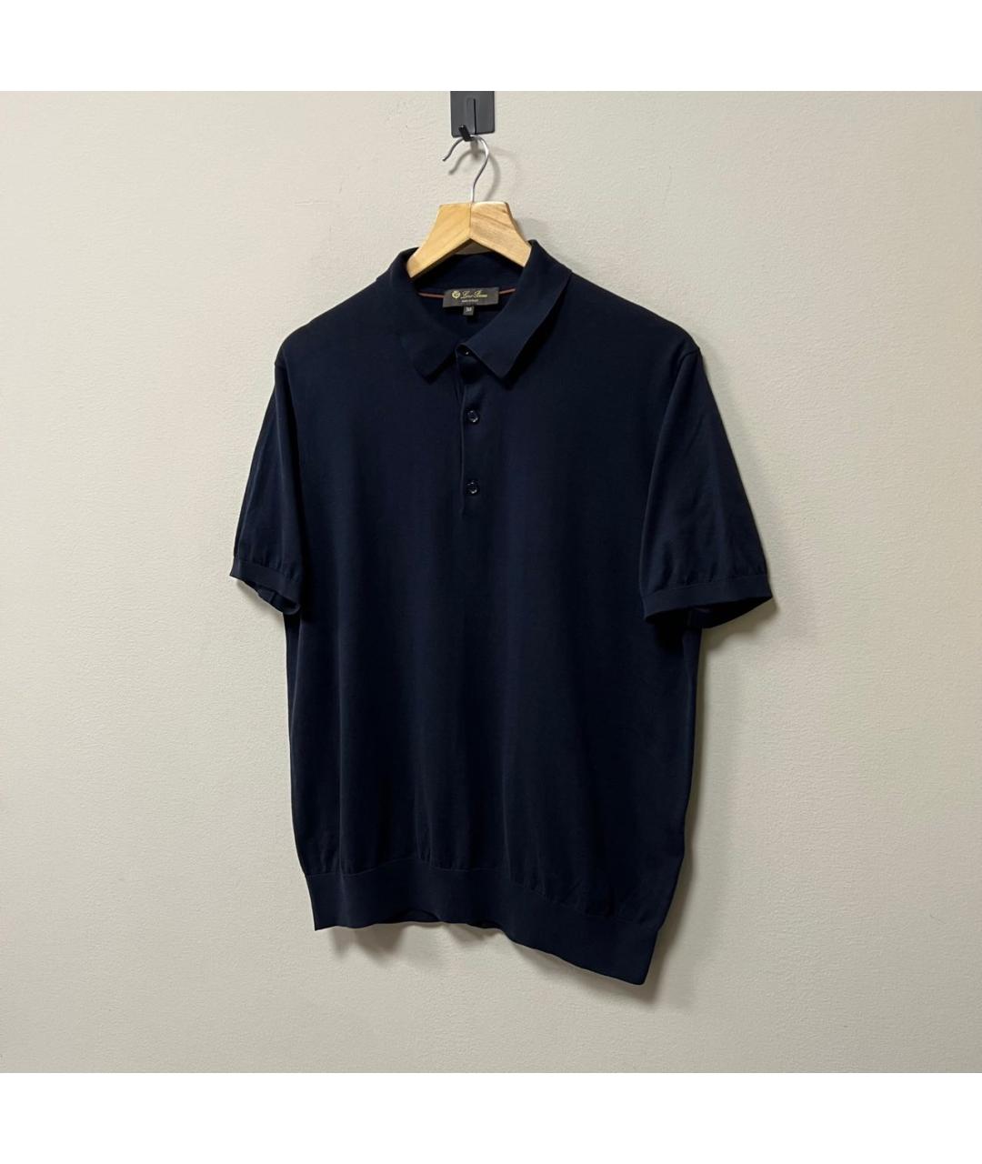 LORO PIANA Темно-синее хлопковое поло с коротким рукавом, фото 2