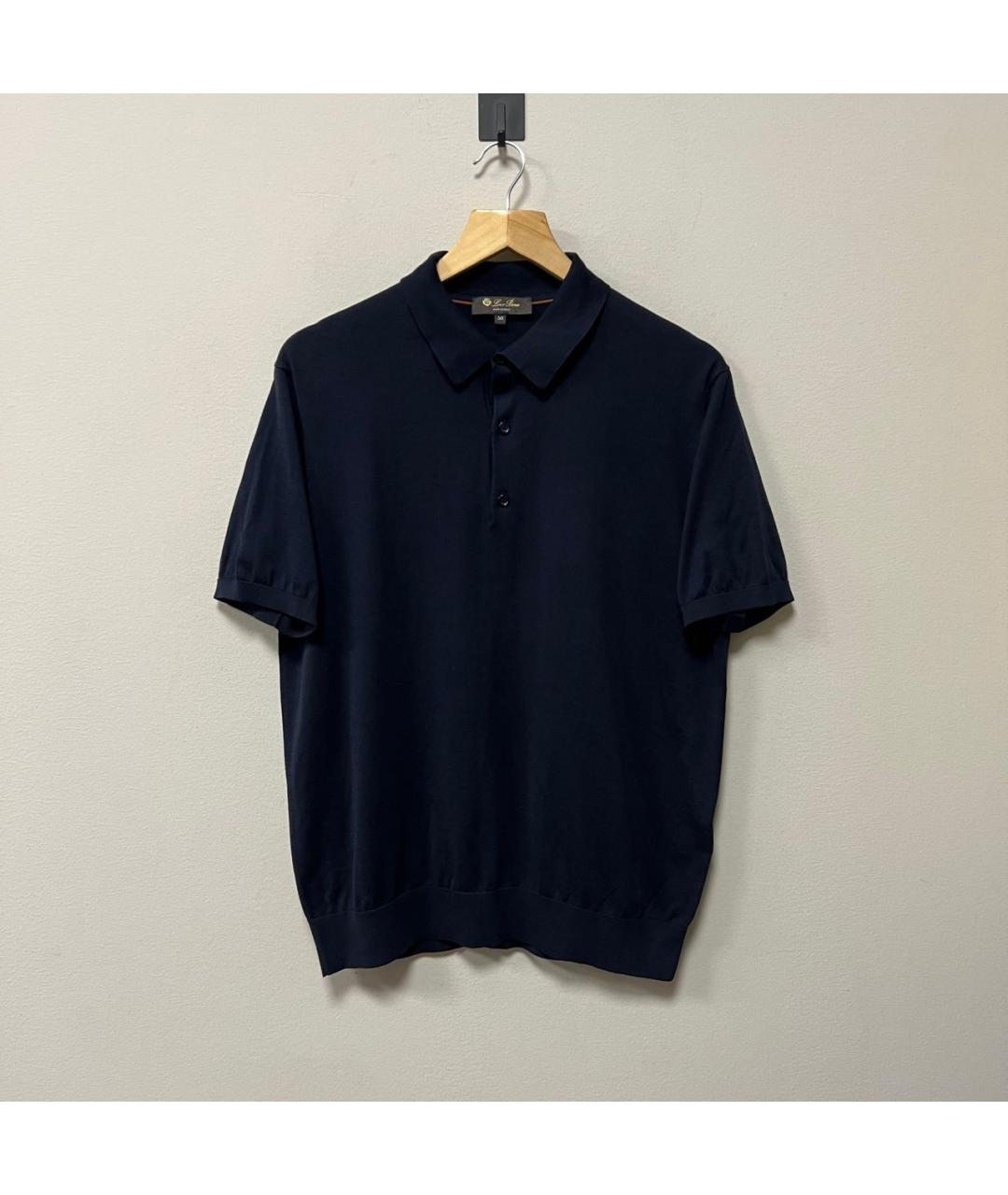 LORO PIANA Темно-синее хлопковое поло с коротким рукавом, фото 6