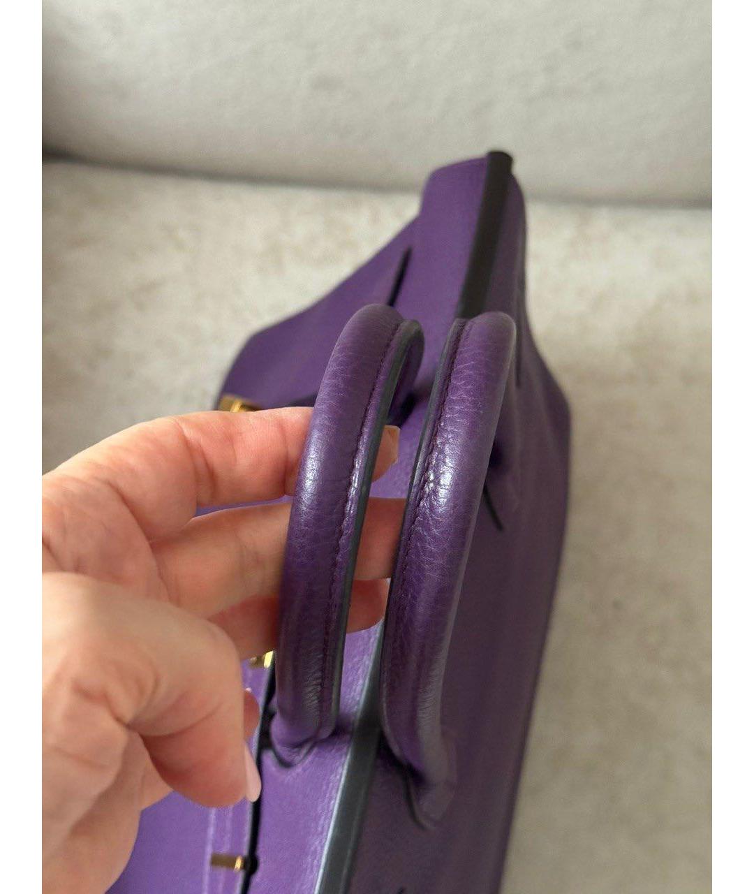 HERMES Фиолетовая кожаная сумка с короткими ручками, фото 6