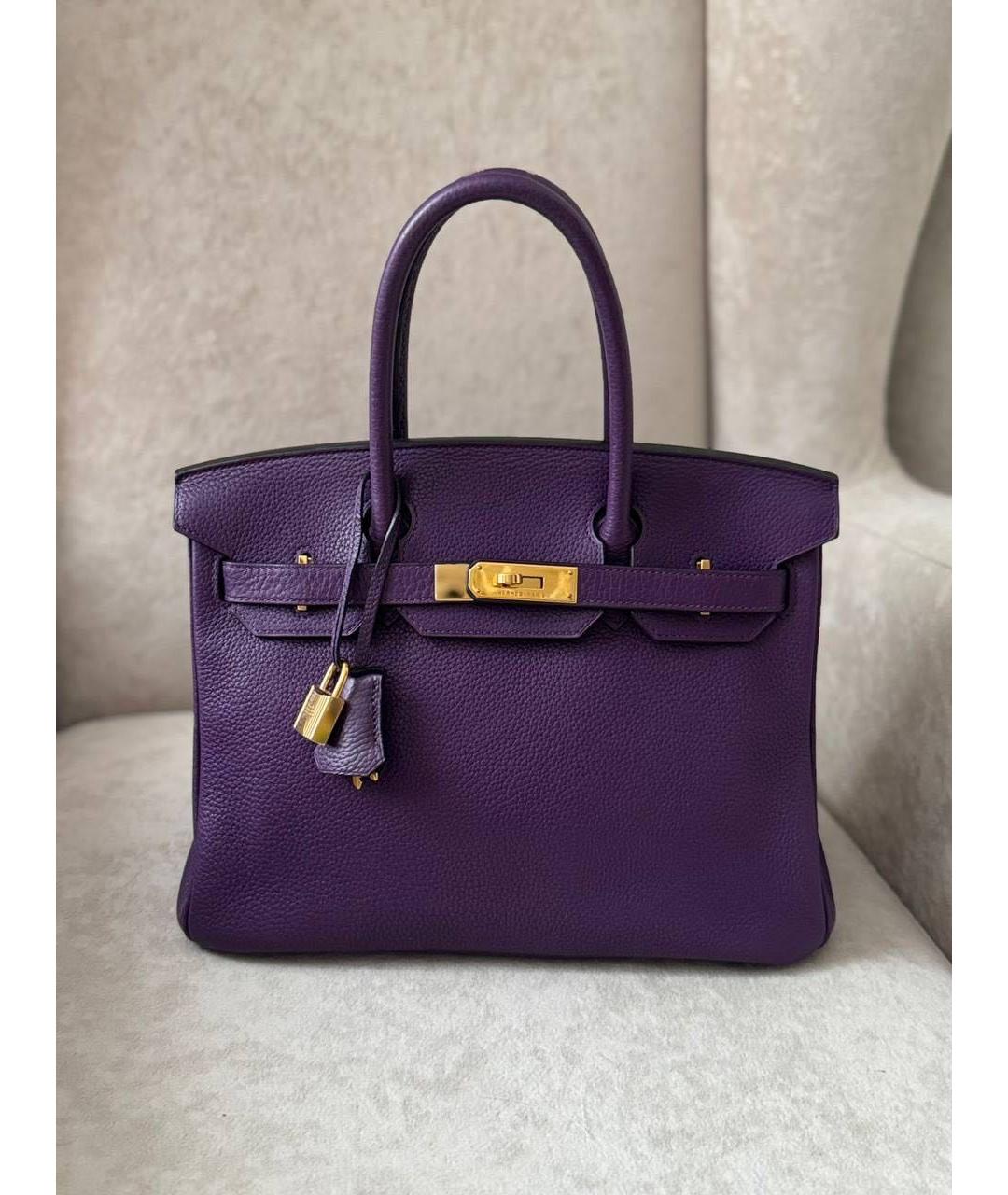 HERMES Фиолетовая кожаная сумка с короткими ручками, фото 9