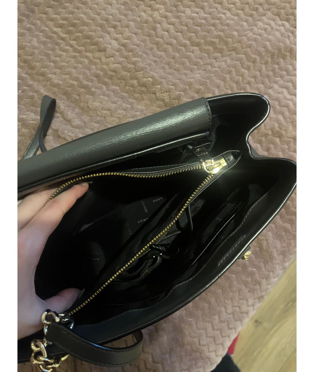 DKNY Черная кожаная сумка тоут, фото 4