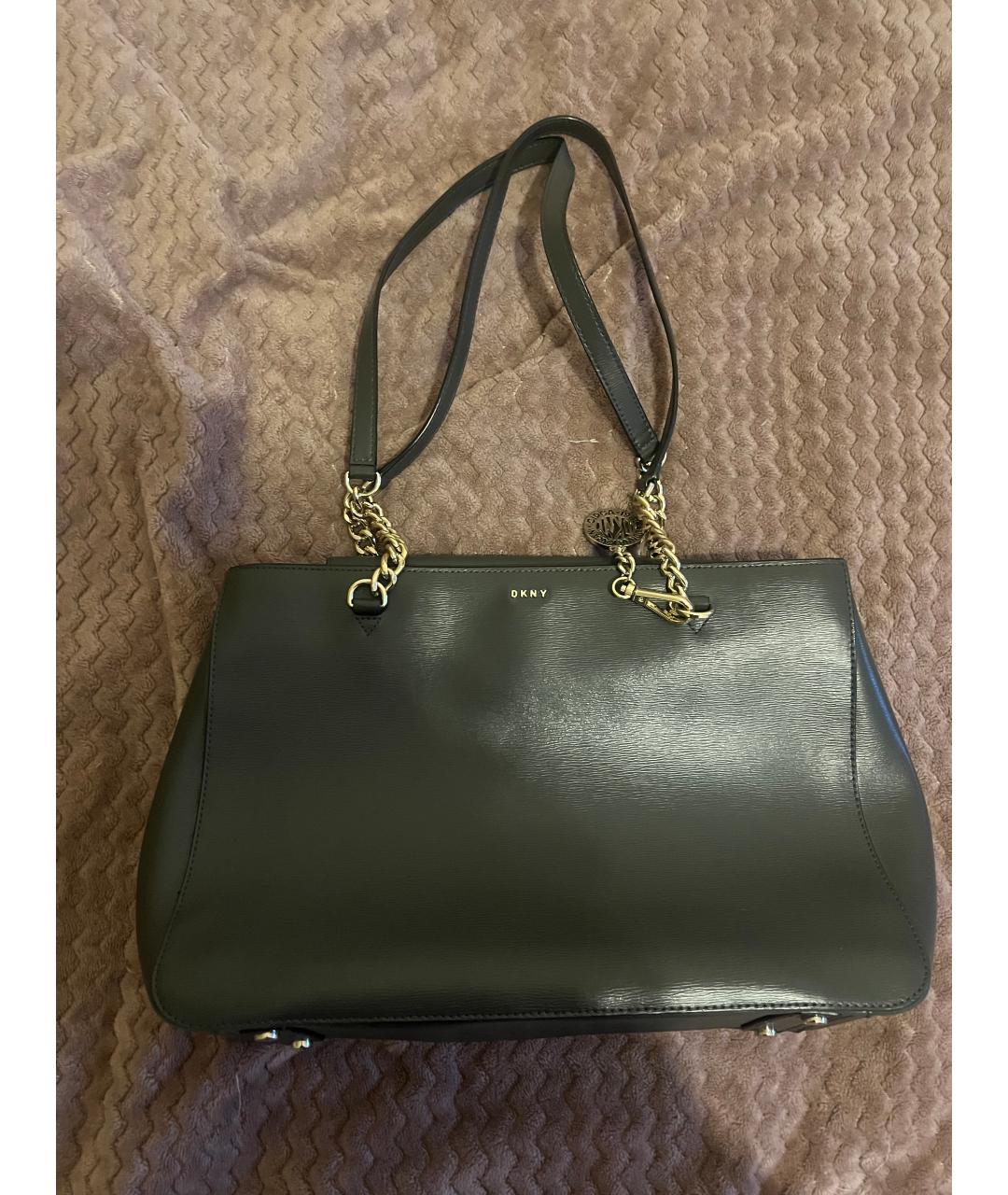 DKNY Черная кожаная сумка тоут, фото 7
